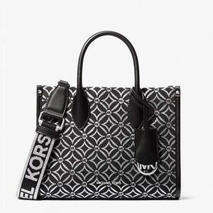 Michael Kors Mirella Small Metallic Logo Jacquard Crossbody Bag Black/Silver